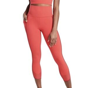 Athleta Salutation Stash Pocket II Capri Leggings Coral Mesh Ruched Size M